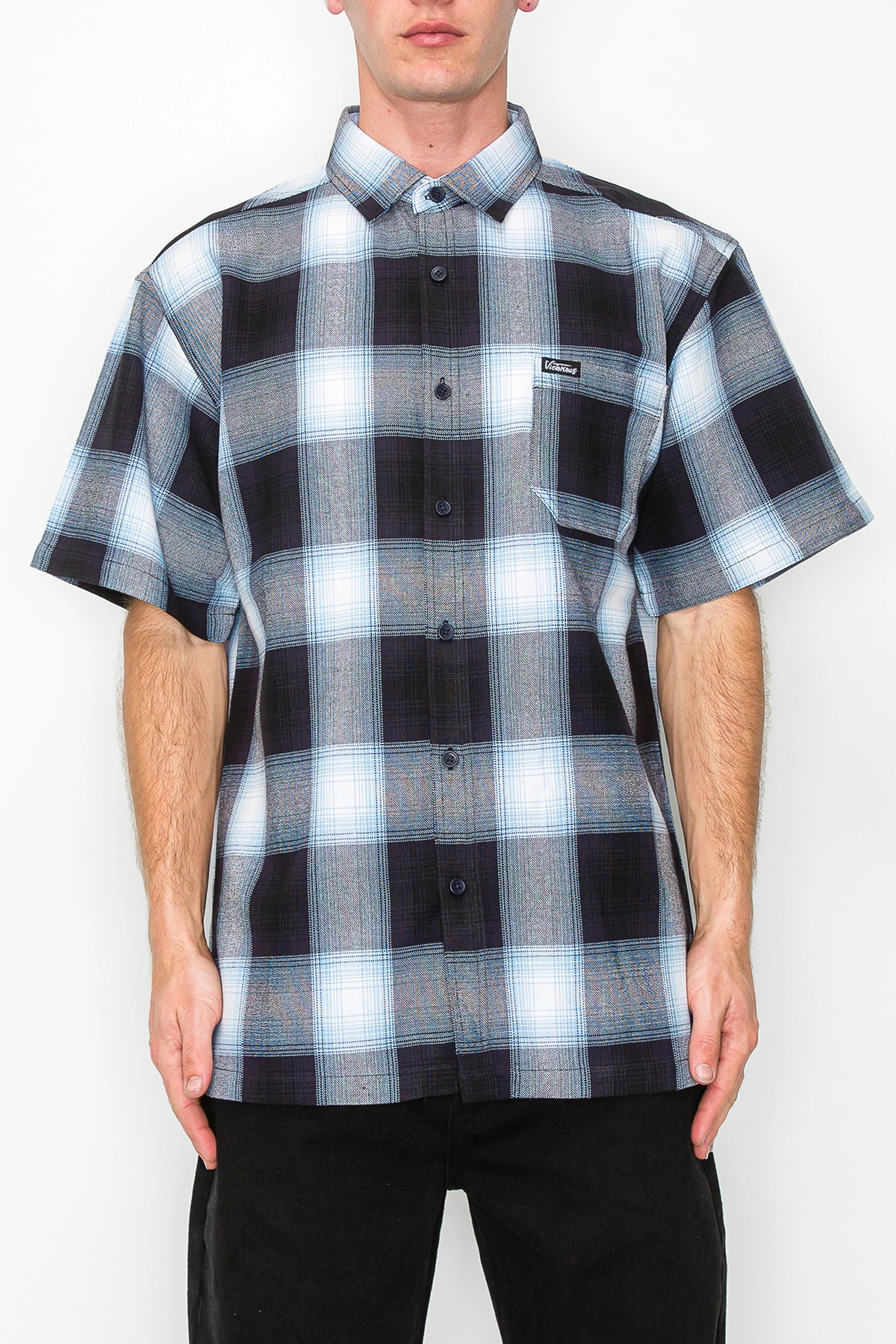 VICTORIOUS Woven Plaid Button Down S/S