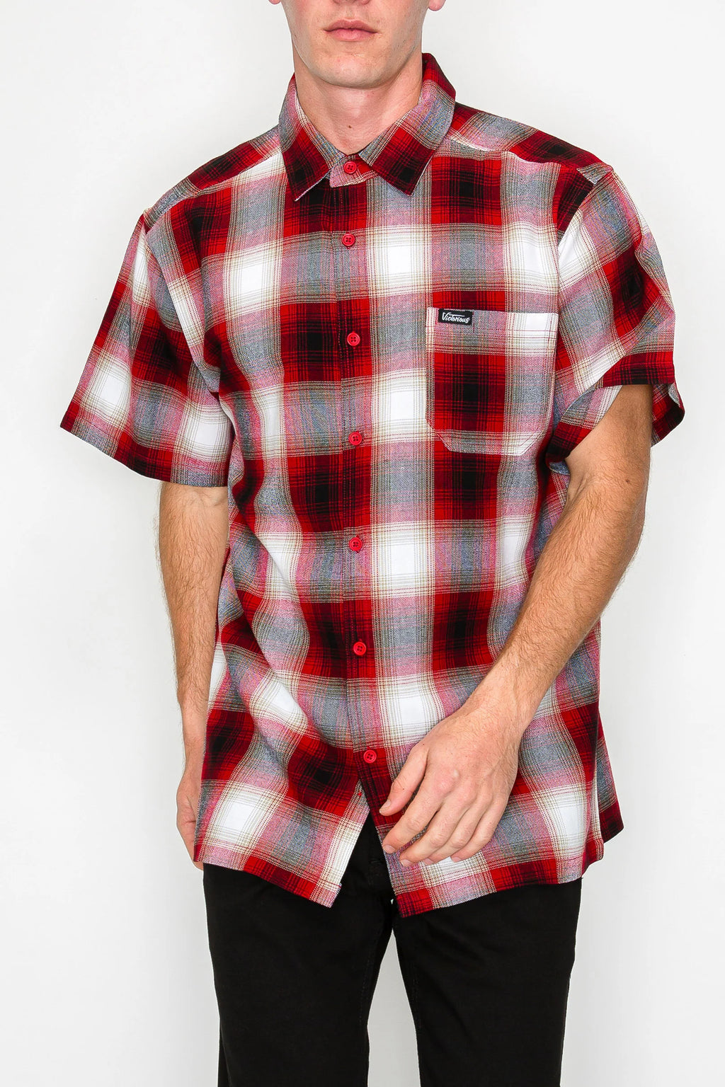 VICTORIOUS Woven Plaid Button Down S/S