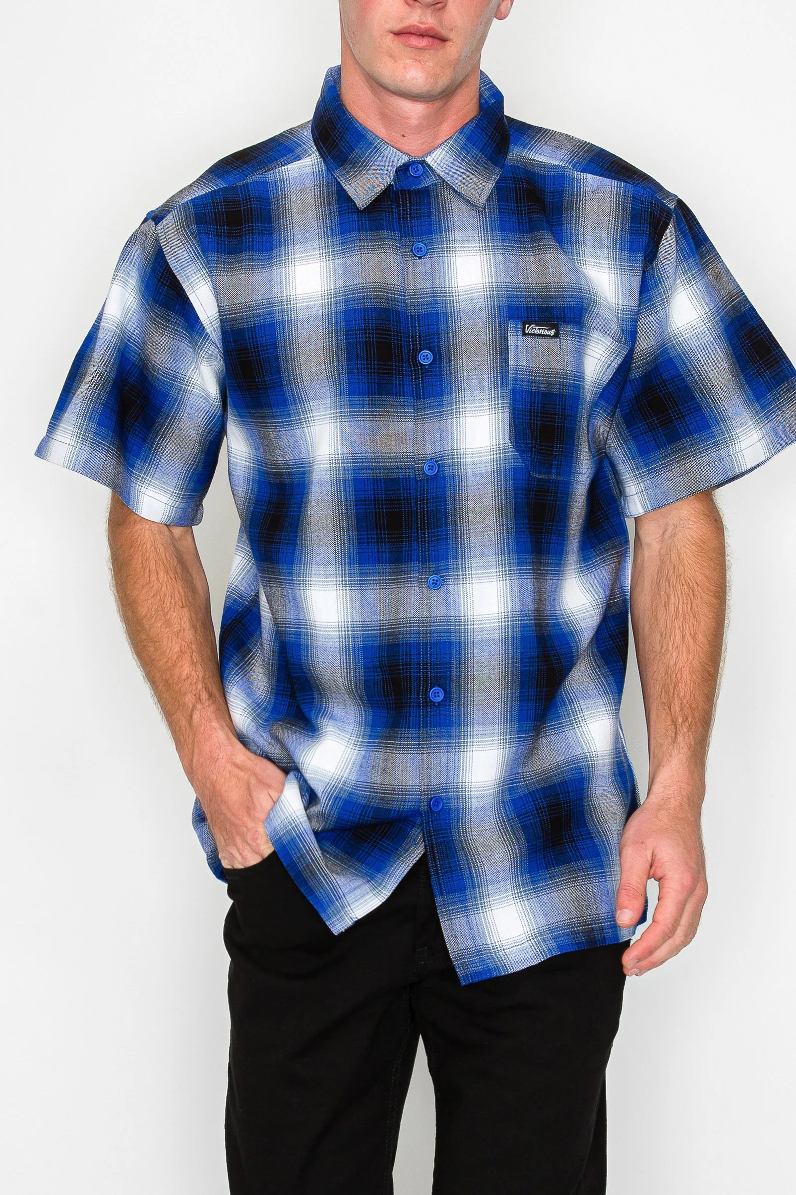 VICTORIOUS Woven Plaid Button Down S/S