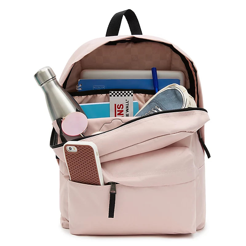 Vans pink top leather backpack