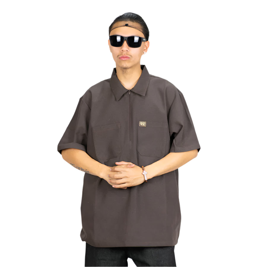 FB COUNTY Short Sleeve Checker Zip Shirt