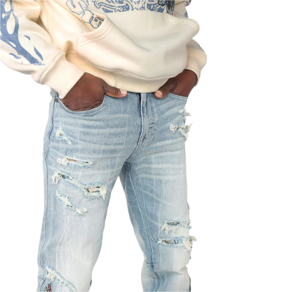 SMOKE RISE Long Slim Flame Tapestry Jeans