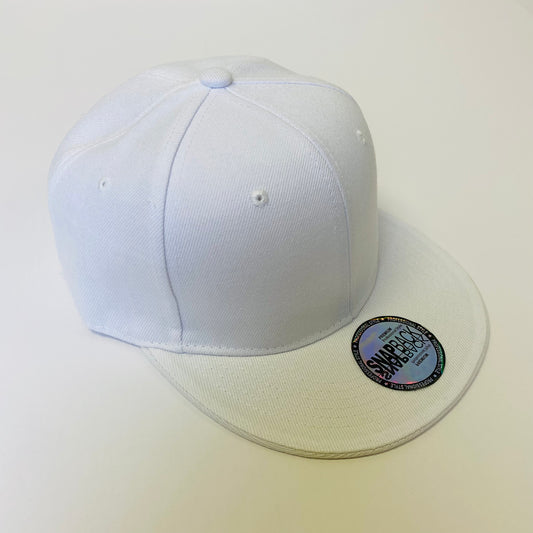Plain Snapback 5 Panel Hat - White