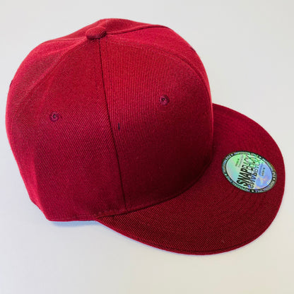 Plain Snapback 5 Panel Hat - Burgundy