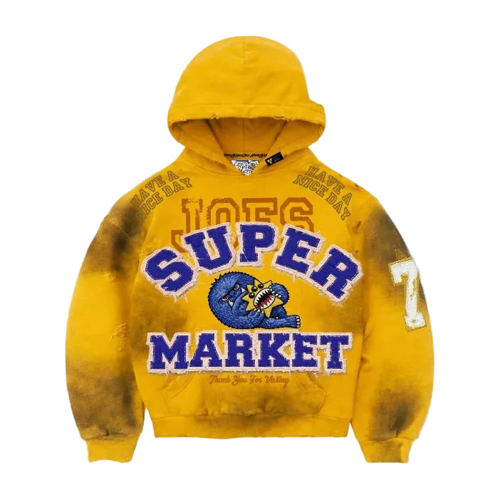 JOE'S SUPERMARKET Pigment-Wash Effect Monster Appliqué Pullover Hoodie