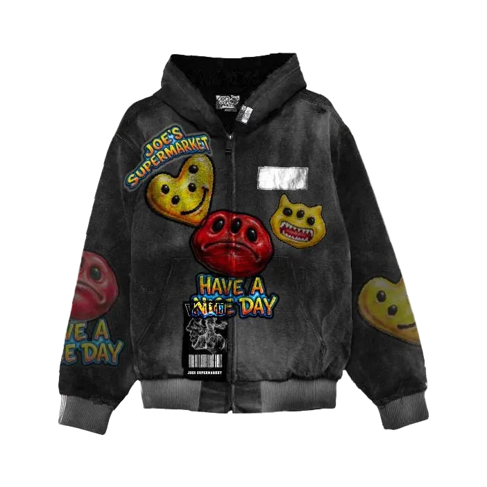 JOE'S SUPERMARKET Enzyme-Wash Graphic Appliqué Full-Zip Hoodie