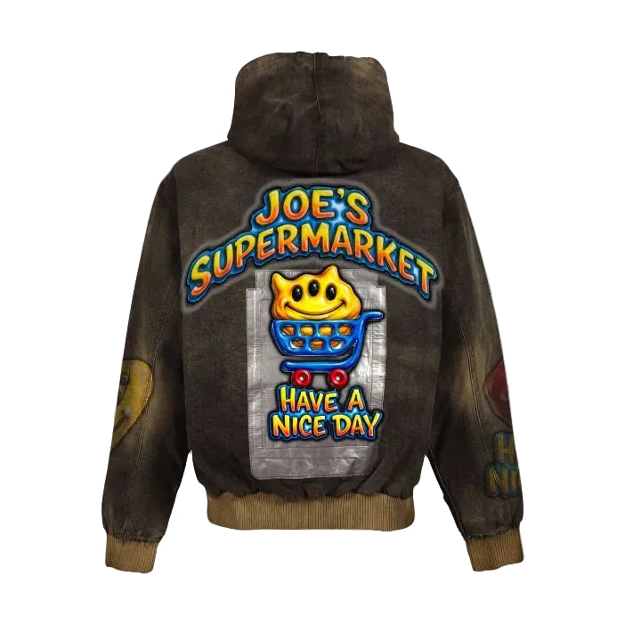 JOE'S SUPERMARKET Enzyme-Wash Graphic Appliqué Full-Zip Hoodie
