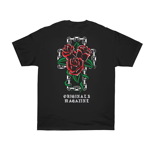 OG FAMILY Rose Cross Graphic Print T-Shirt