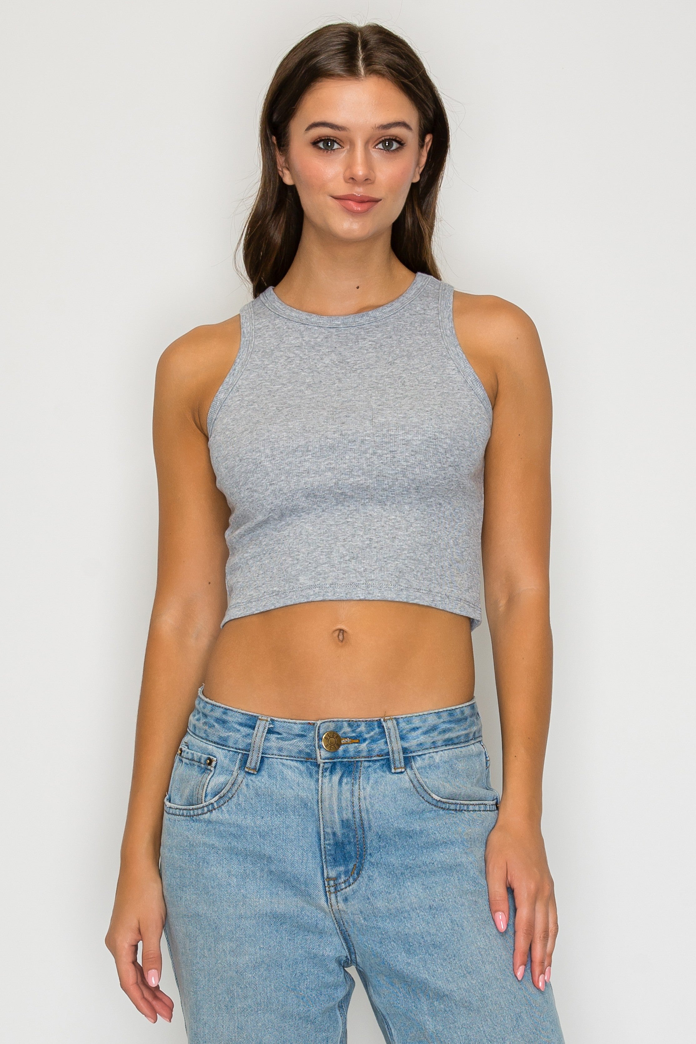 ROSIO Cropped High Neck Ribbed Tank Top