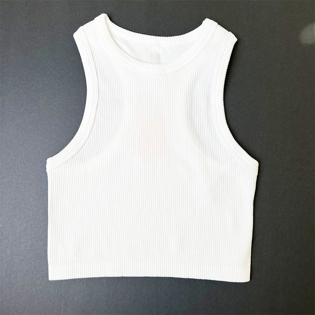 Ribbed Sleevless Round Neck Crop Tank Top
