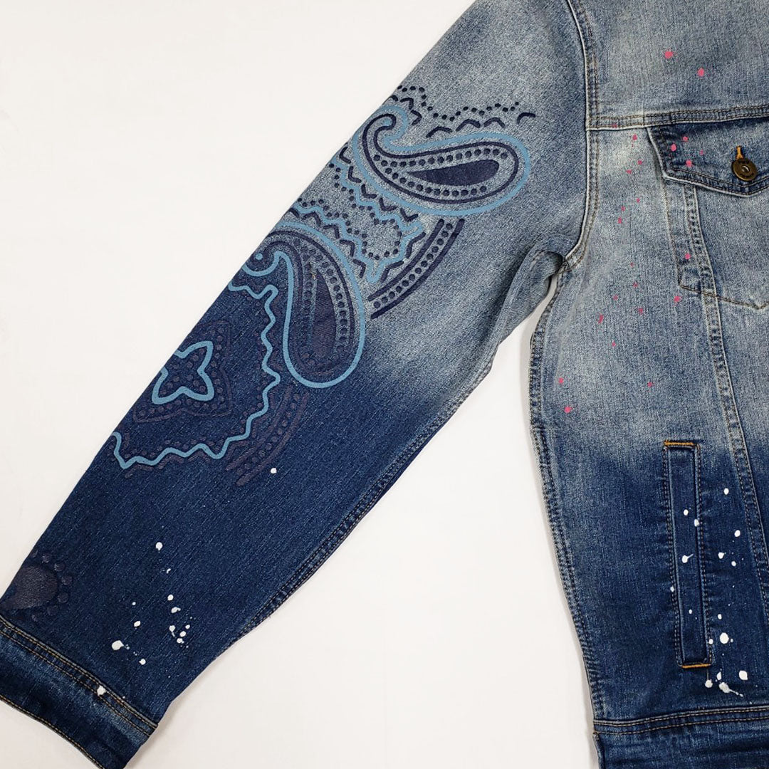 PYFDENIM Bandana Print Denim Jacket