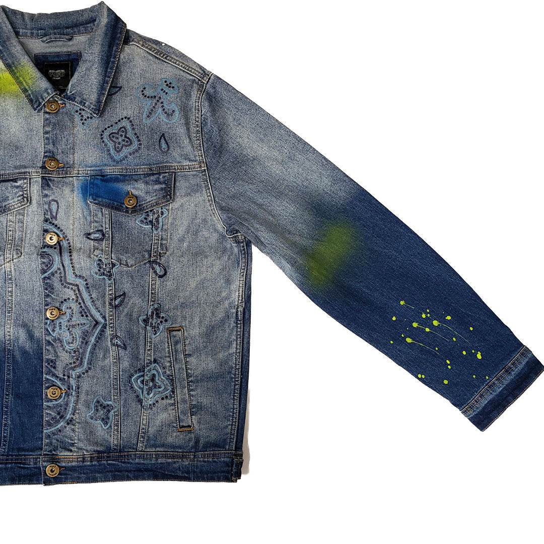 PYFDENIM Bandana Print Denim Jacket