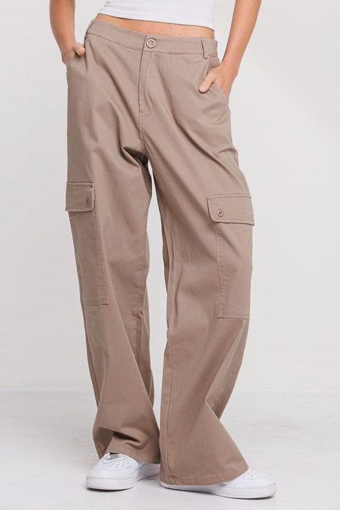 Women's Twill Wide Pants with Pockets