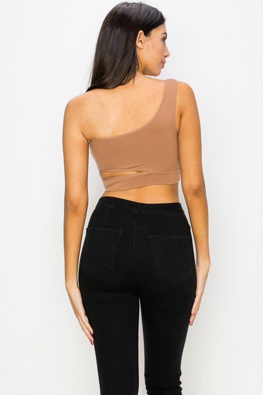 One Sleeve Crop Top with Waist Cutout