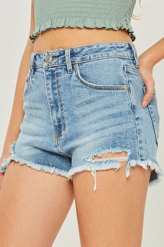 Denim High Waist Frayed Hem Shorts – K MOMO