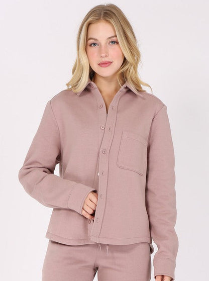 Women's Long Sleeve Button Down Fleece Jacket