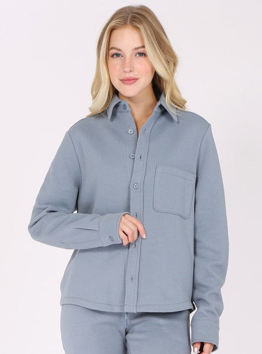 Women's Long Sleeve Button Down Fleece Jacket
