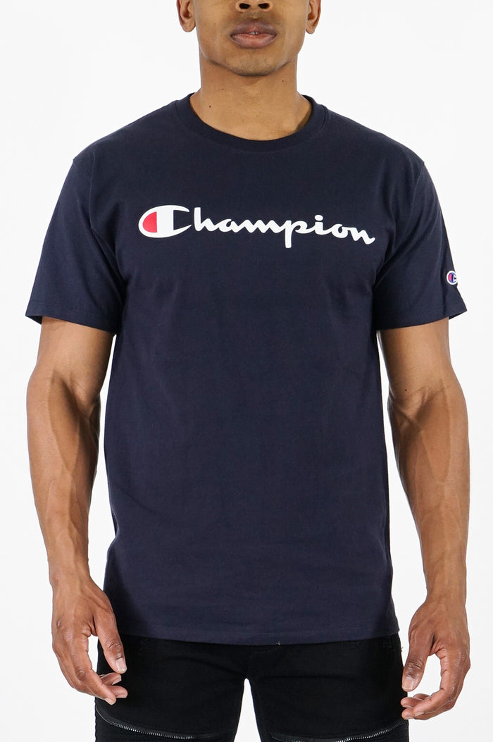 Champion Authentic Script Logo Print Jersey T-Shirt - Navy