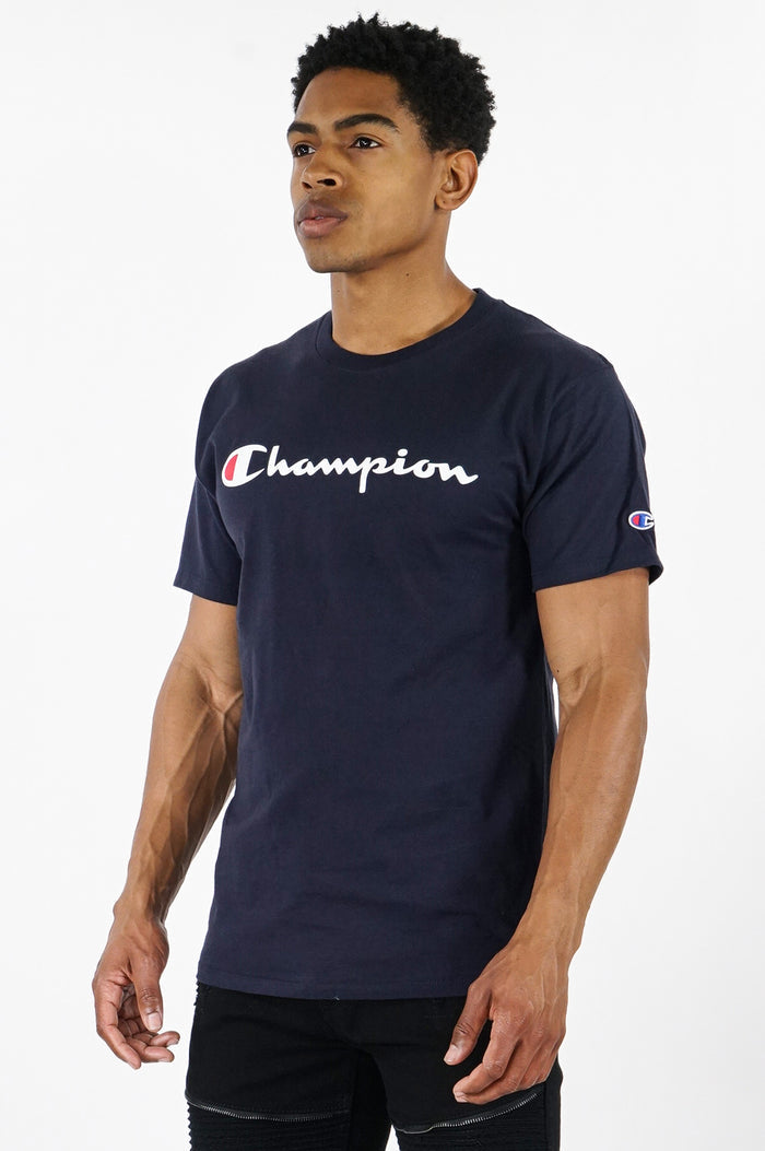 Champion Authentic Script Logo Print Jersey T-Shirt - Navy