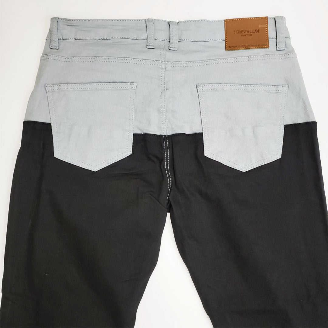 Henry & William Color Block 2-Tone Ripped Denim Pants