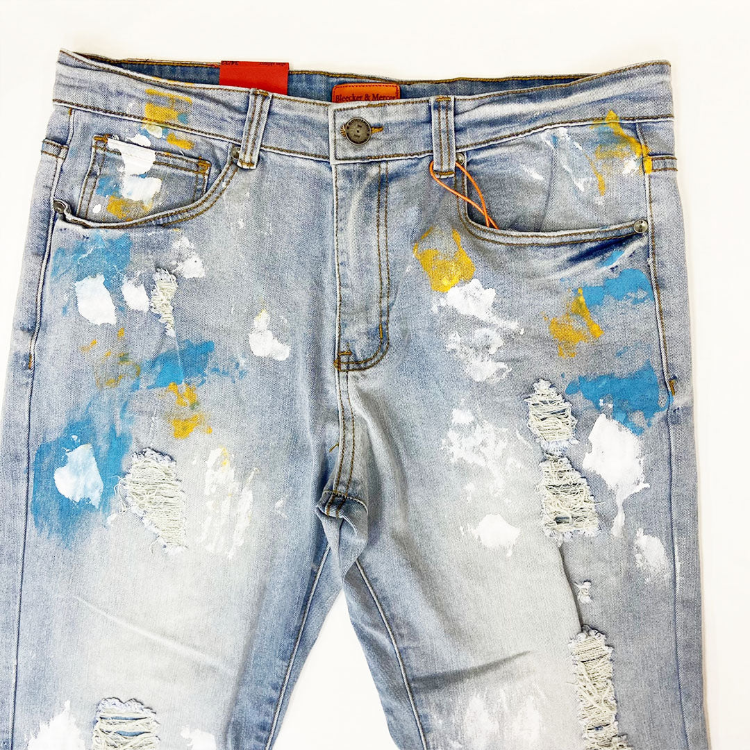 Bleecker&Mercer Distressed Ripped Paint Jeans Pants