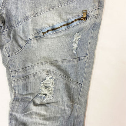 Bleecker&Mercer Distressed Zipper Moto Denim