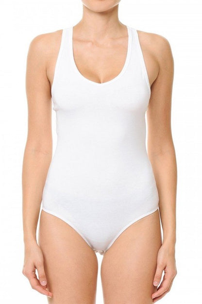 Solid Sleeveless V-neck Racerback Bodysuit with Stretch