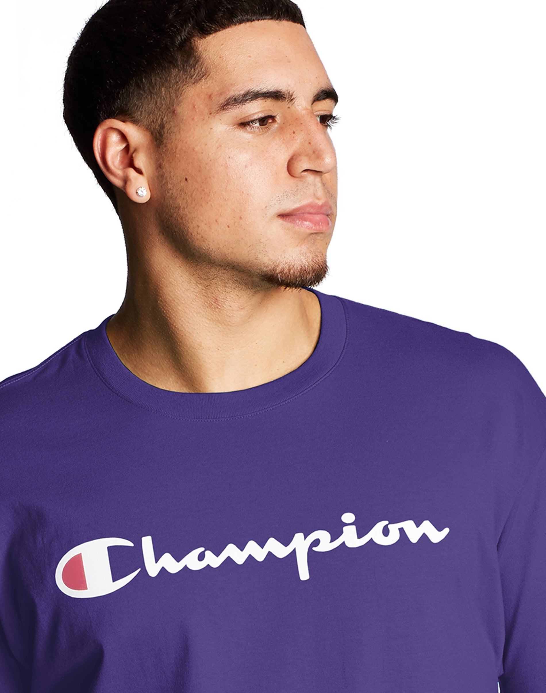 Champion Men s Graphic Jersey Tee Script Logo Purple