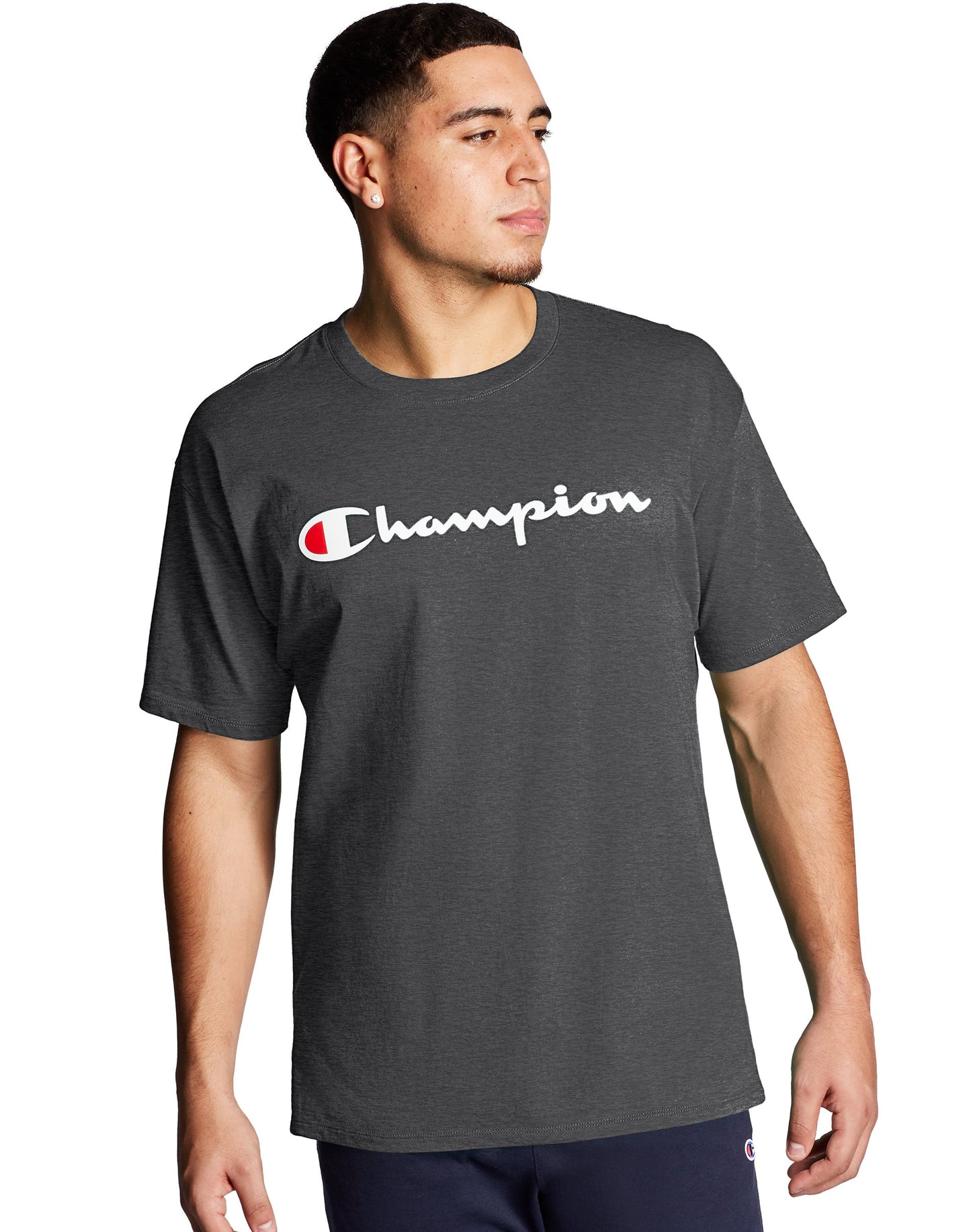 Champion Authentic Script Logo Print Jersey T-Shirt - Charcoal