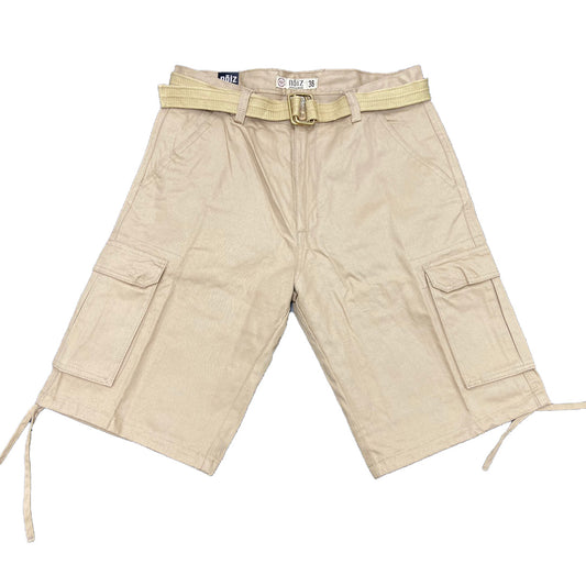 Cargo Shorts with Adjustable Twill Belt Utility Pocket - Khaki