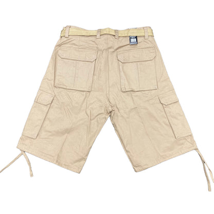 Cargo Shorts with Adjustable Twill Belt Utility Pocket - Khaki