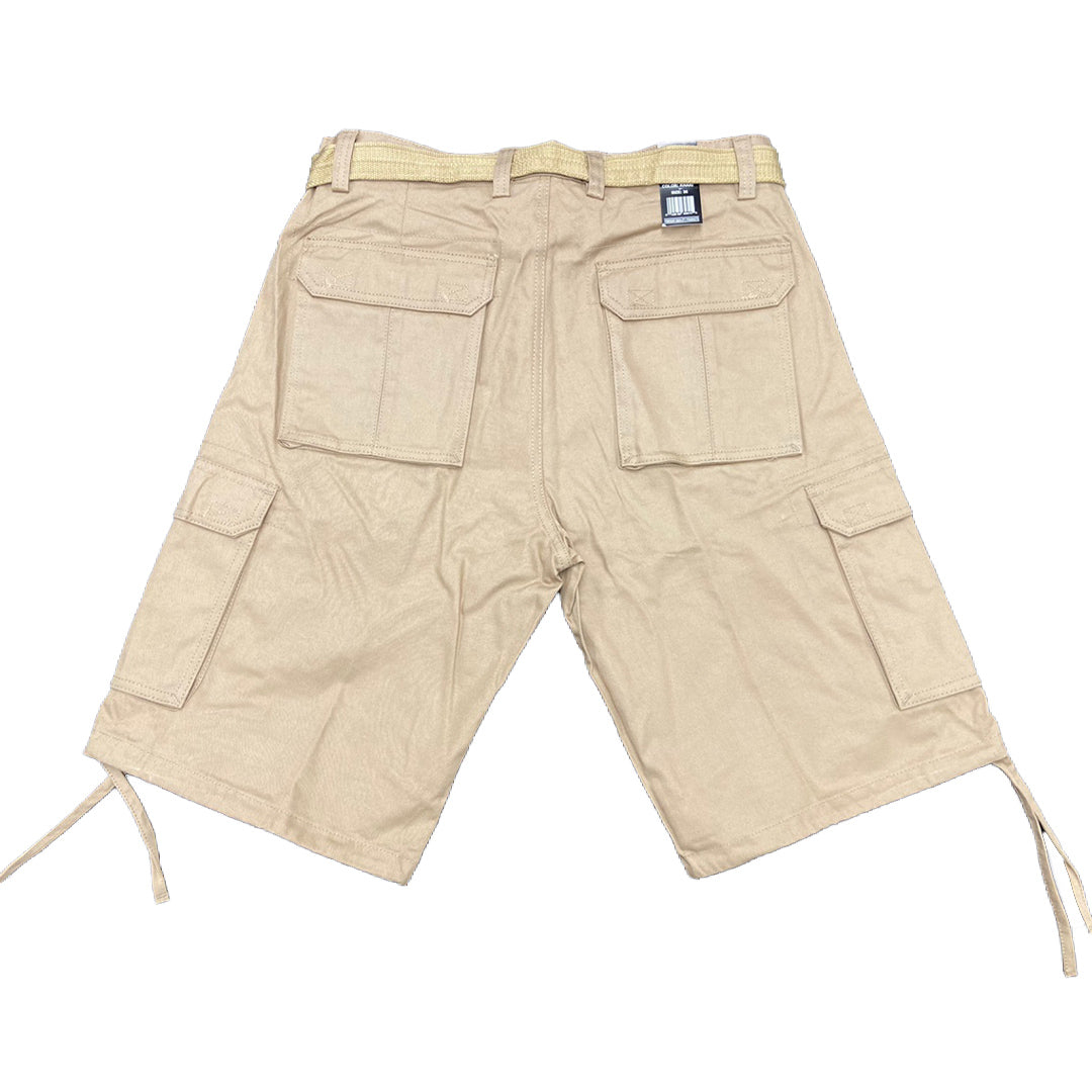 Cargo Shorts with Adjustable Twill Belt Utility Pocket - Khaki