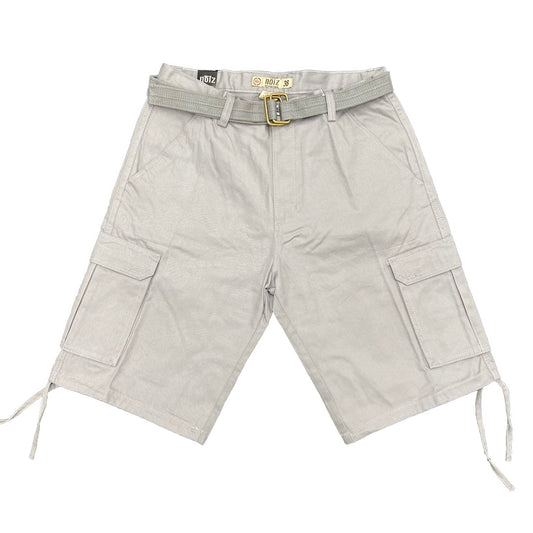 Cargo Shorts with Adjustable Twill Belt Utility Pocket - Grey