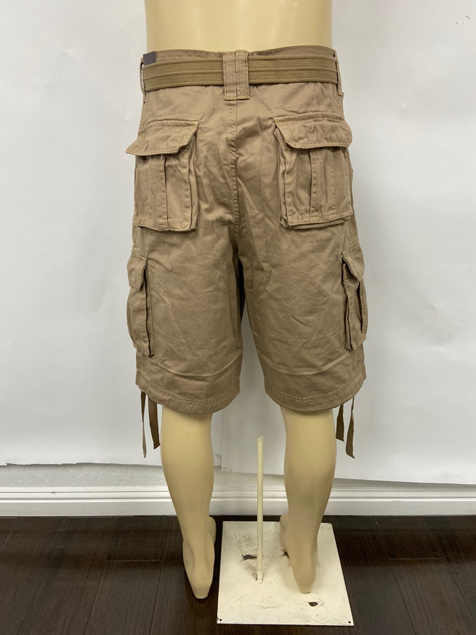 Khaki Military Cargo Shorts with Pockets