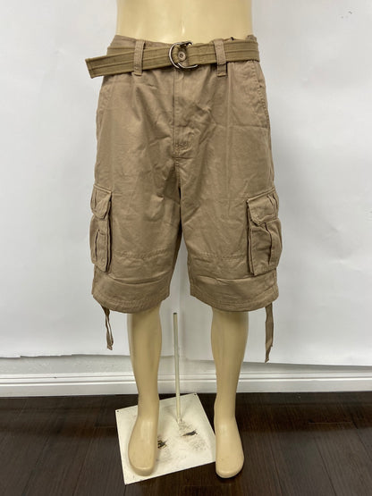 Khaki Military Cargo Shorts with Pockets