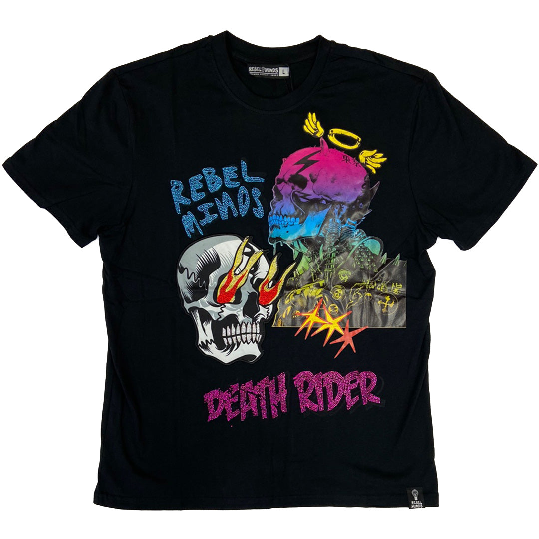 REBELMINDS Colorful Skull Death Rider Graphic T-Shirt