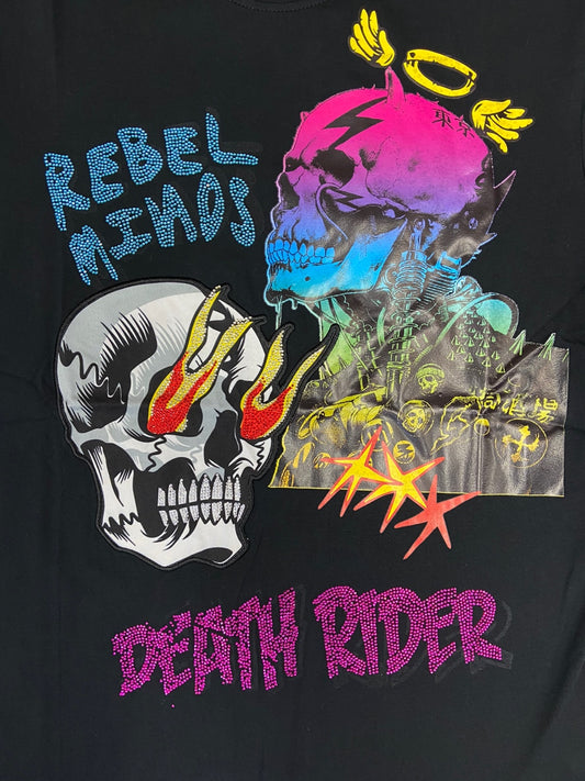 REBELMINDS Colorful Skull Death Rider Graphic T-Shirt
