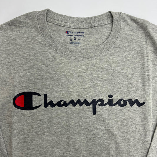 Champion Men's Long Sleeve Script Logo T-Shirt - H Grey