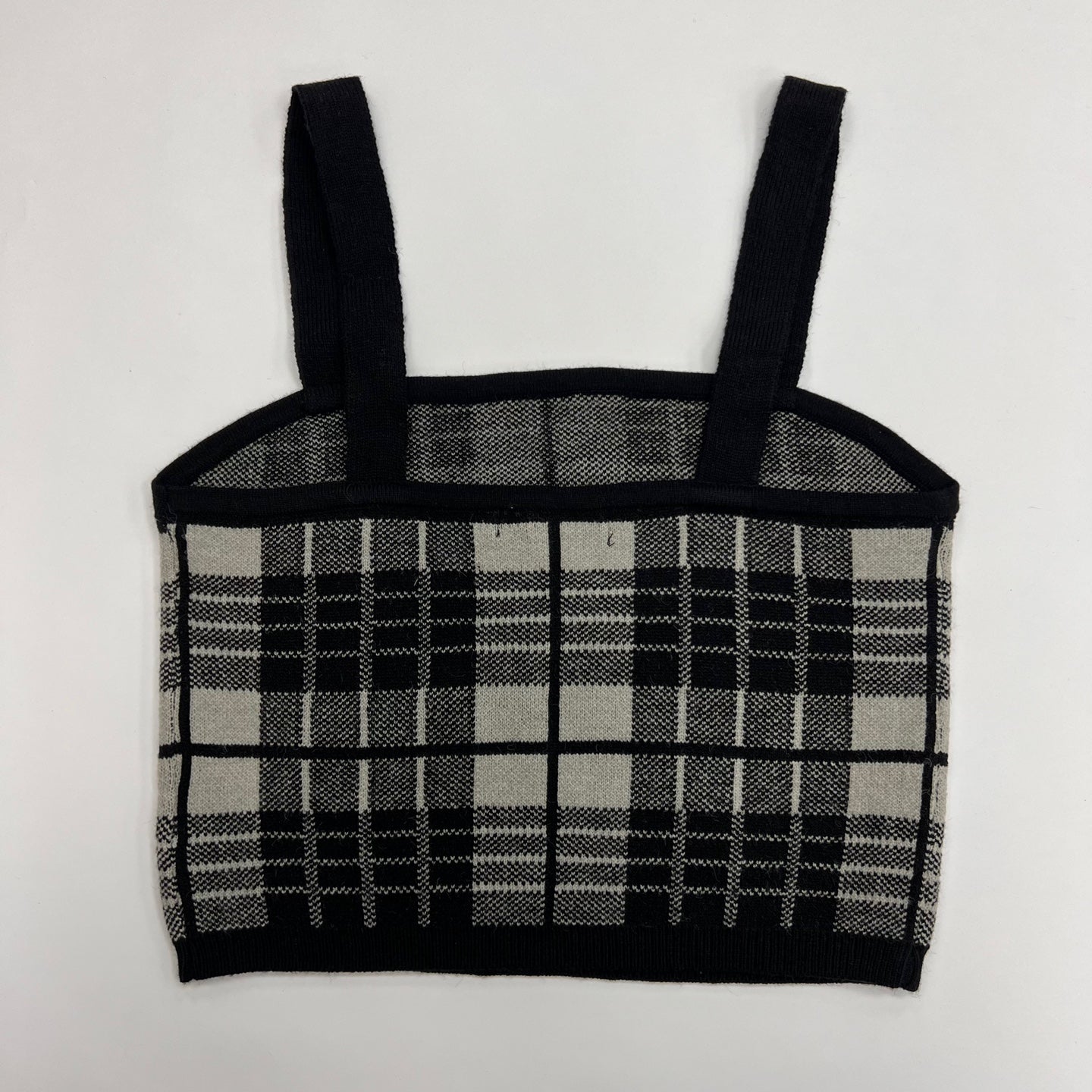 Women's Knit Solid Plaid Design Casual Crop Top