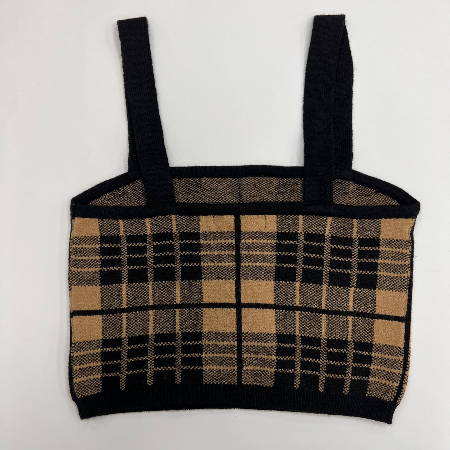 Women's Knit Solid Plaid Design Casual Crop Top