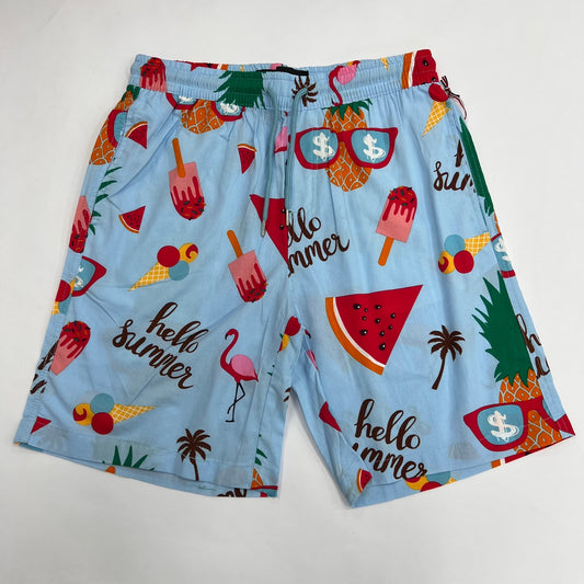 SWTICH Hellow Summer Graphic Print Shorts - Sky Blue