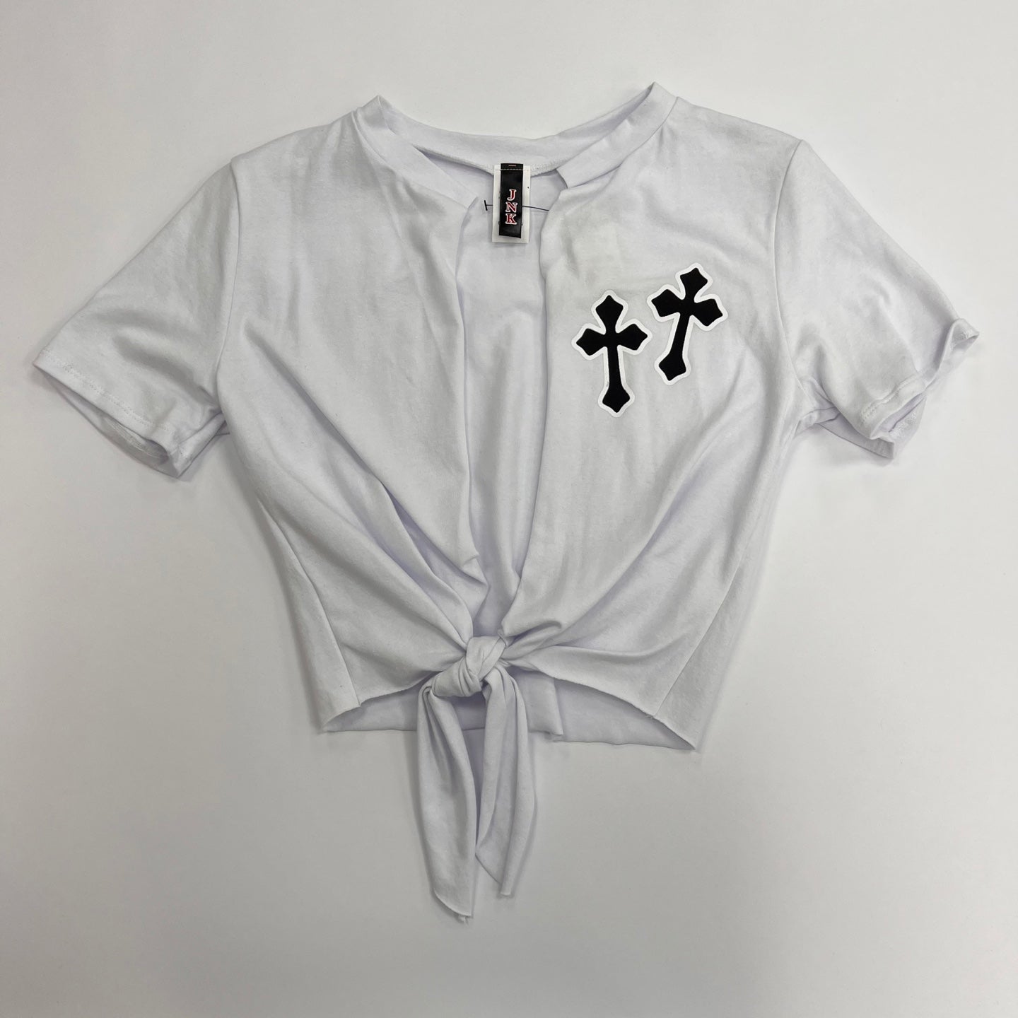 Women\'s Tie Front Knot Cross – K Print T-Shirt MOMO