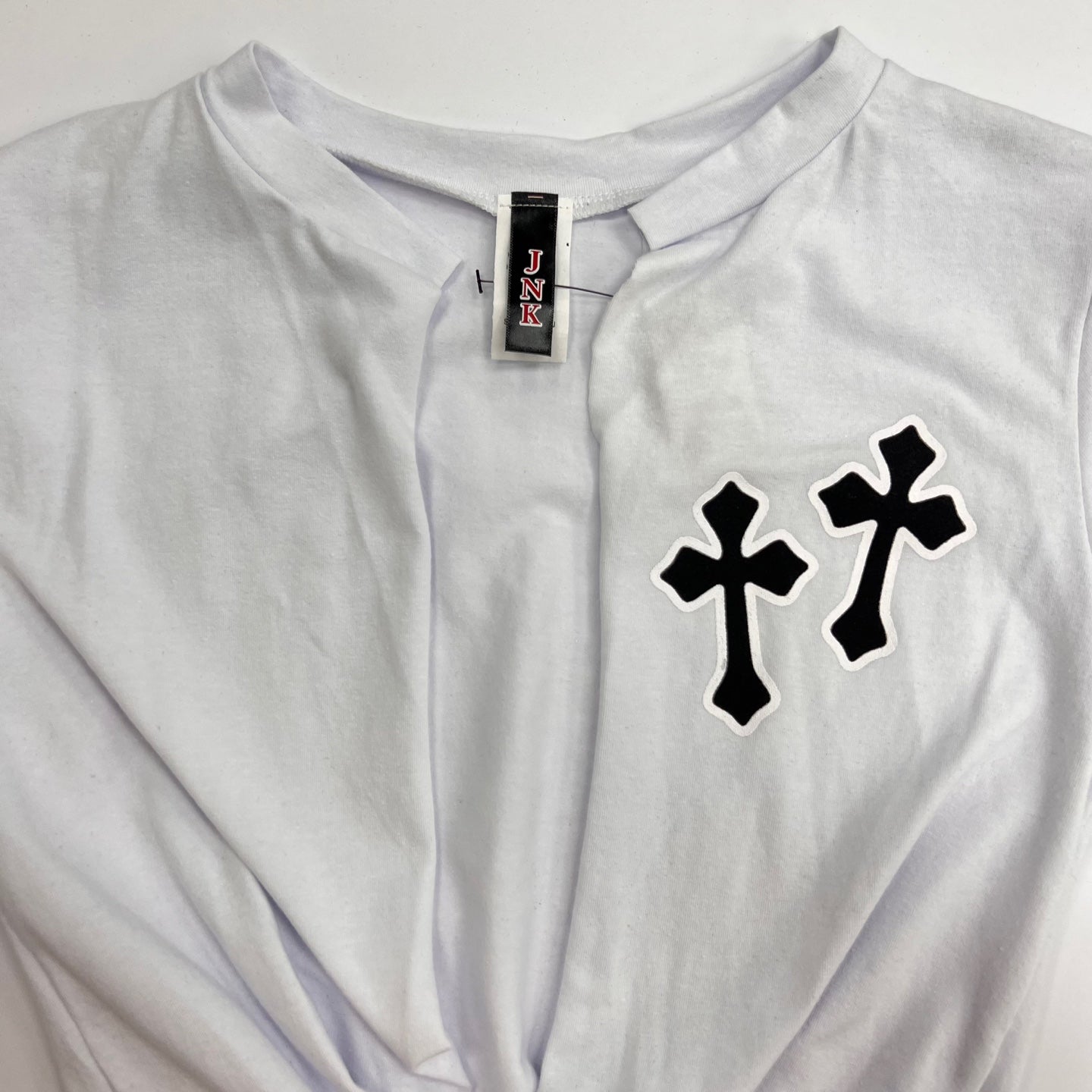 Women's Tie Front Knot Cross Print T-Shirt