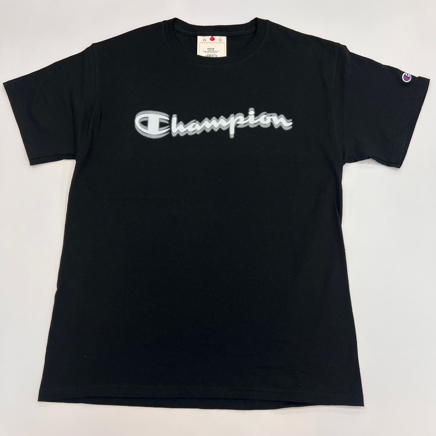 Champion Logo Script Blurry Graphic T-Shirt