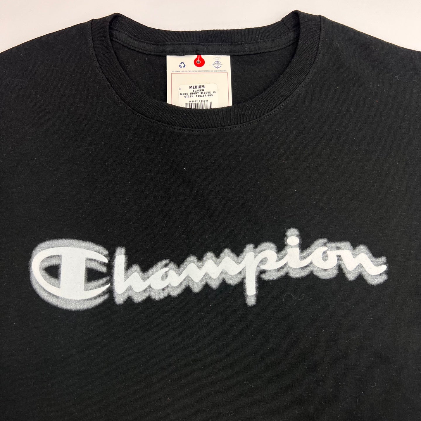 Champion Logo Script Blurry Graphic T-Shirt