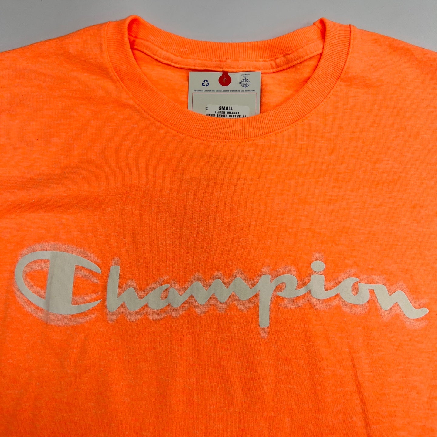 Champion Logo Script Blurry Graphic T-Shirt