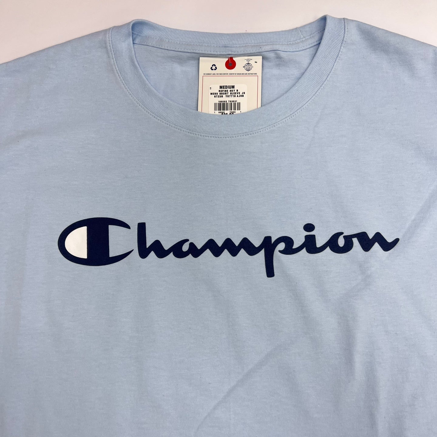 Champion Authentic Script Logo Print Jersey T Shirt Sky Blue K MOMO