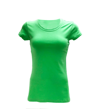 Women's Basic Plain Crew Neck T-Shirt-15 Colors ( Black ~ Yellow)