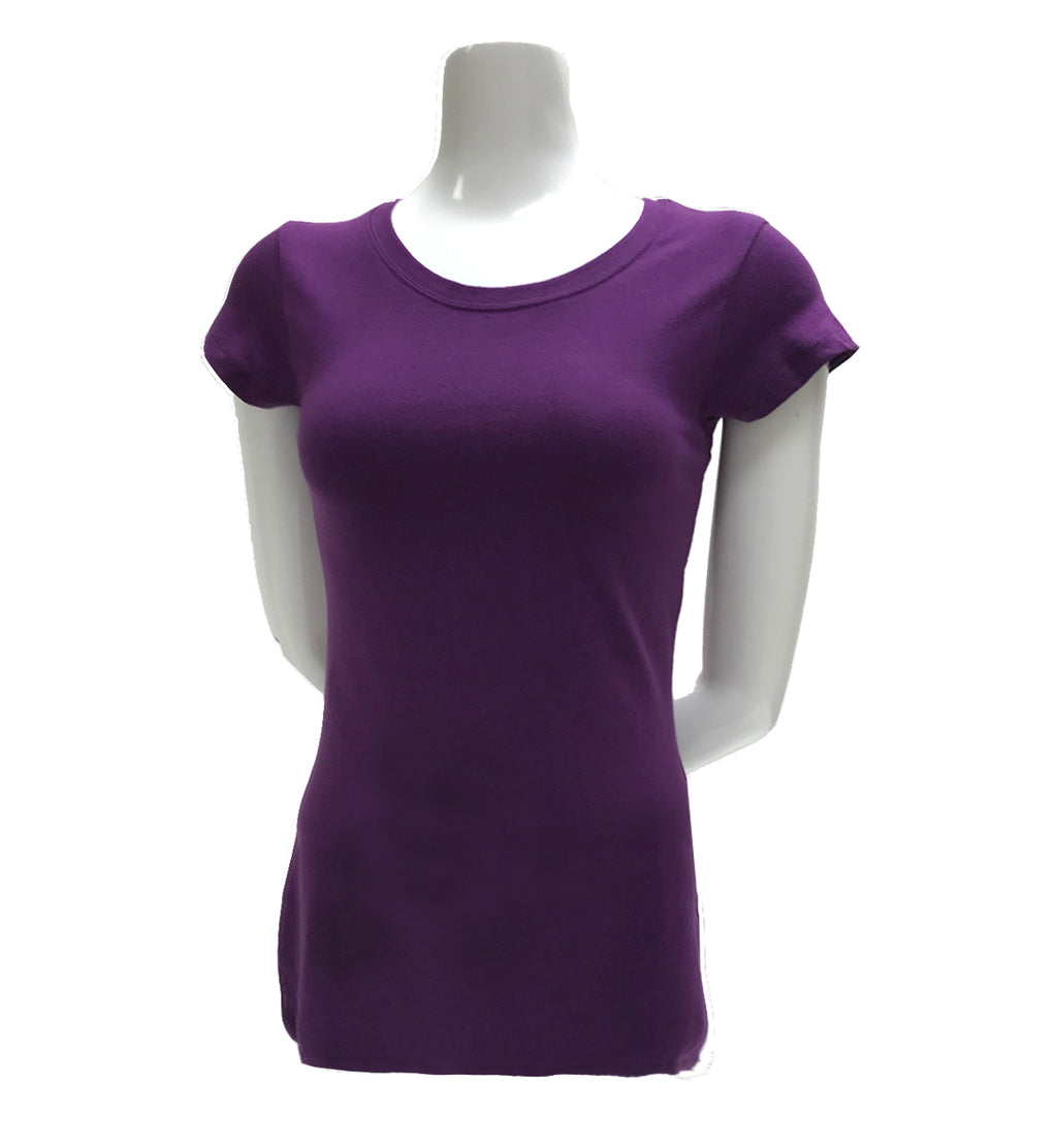 Women's Basic Plain Crew Neck T-Shirt-15 Colors ( Black ~ Yellow)