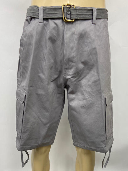 Cargo Shorts with Adjustable Twill Belt Utility Pocket - Grey